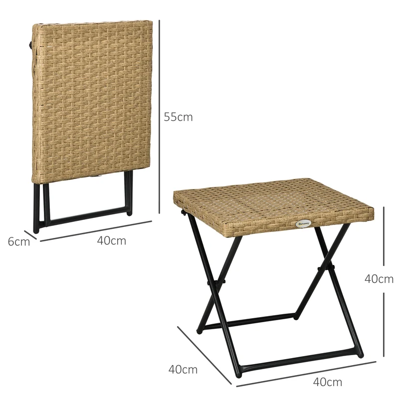 Table basse pliable carrée 40 x 40 x 40 cm gain de place intérieur extérieur style cosy en résine tressée bois naturel 21_0006044