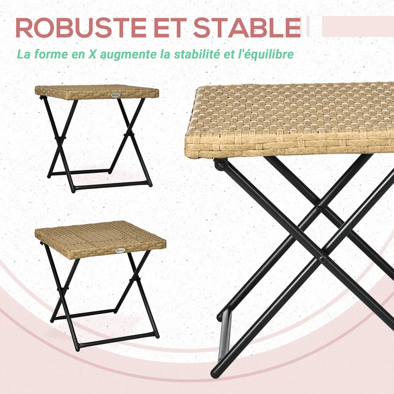 Table basse pliable carrée 40 x 40 x 40 cm gain de place intérieur extérieur style cosy en résine tressée bois naturel 21_0006044