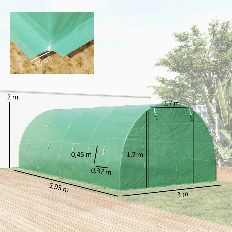 Serre tunnel de jardin 600 x 300 x 200 cm protection plantes contre intempéries montage facile moderne en acier vert 21_0004022