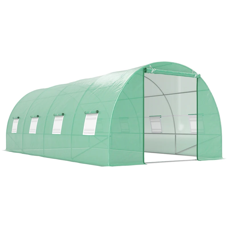 Serre tunnel de jardin 600 x 300 x 200 cm protection plantes contre intempéries montage facile moderne en acier vert 21_0004022