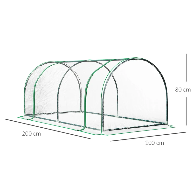 Serre tunnel de jardin 200 x 100 x 80 cm protège contre le gel optimise le rendement contemporain épuré en PVC vert 21_0004141
