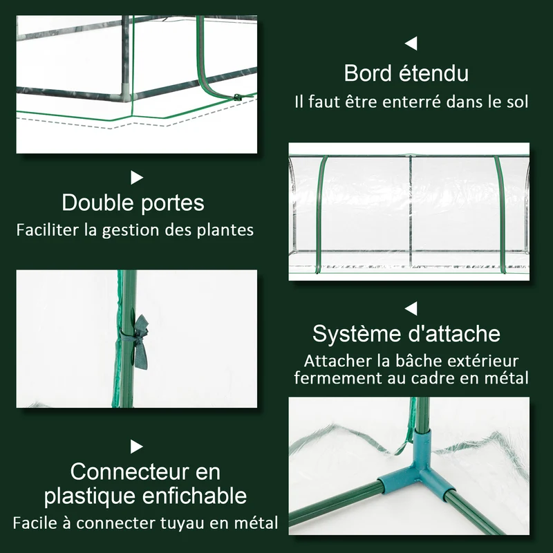 Serre tunnel de jardin 200 x 100 x 80 cm protège contre le gel optimise le rendement contemporain épuré en PVC vert 21_0004141