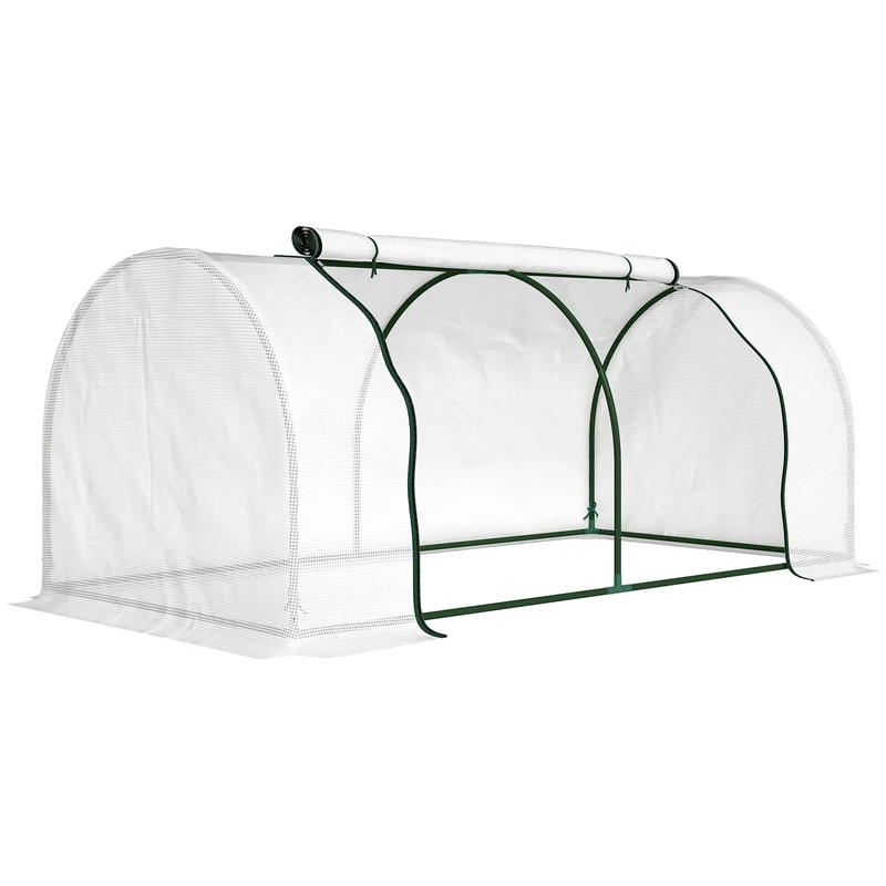 Serre de jardin mini tunnel pour tomates 200 x 100 x 80 cm antigel porte zippée design contemporain en acier blanc 21_0004140