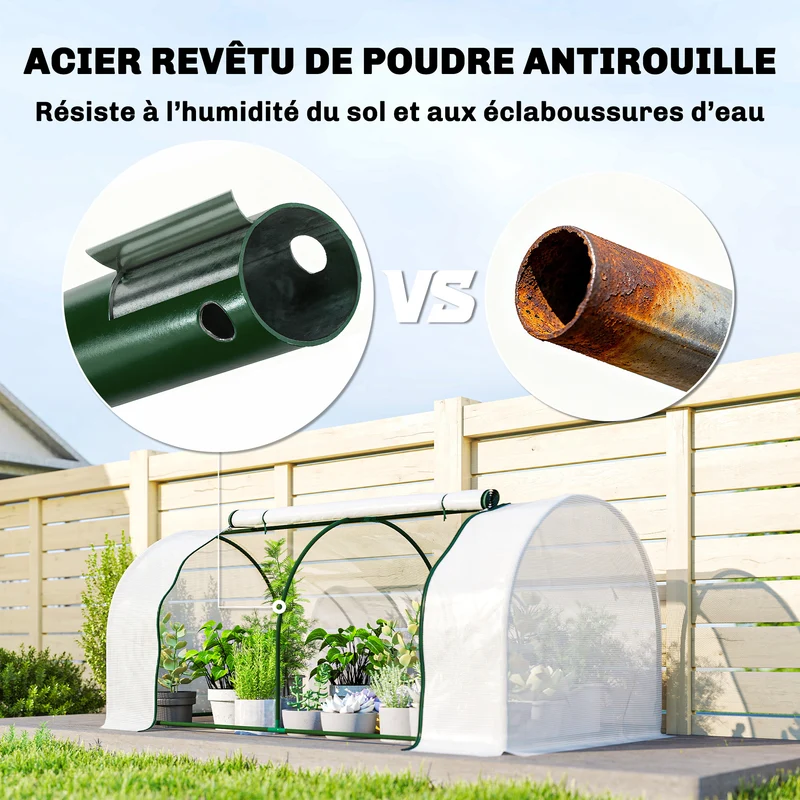 Serre de jardin mini tunnel pour tomates 200 x 100 x 80 cm antigel porte zippée design contemporain en acier blanc 21_0004140