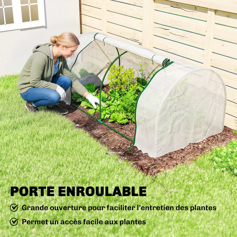 Serre de jardin mini tunnel pour tomates 200 x 100 x 80 cm antigel porte zippée design contemporain en acier blanc 21_0004140