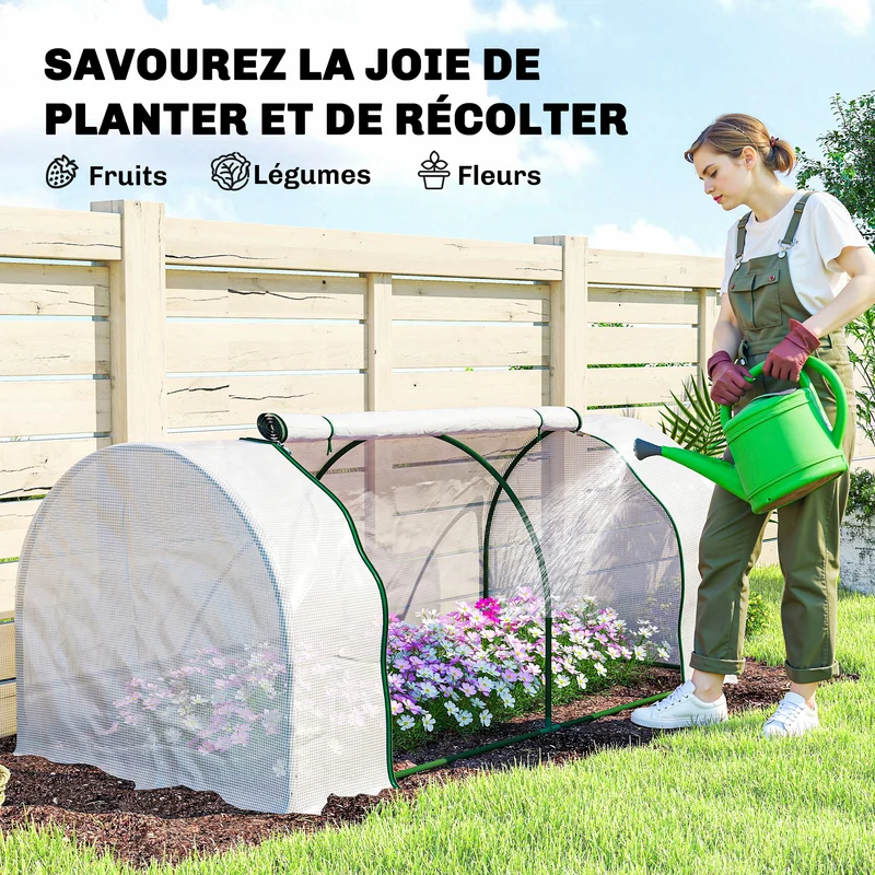 Serre de jardin mini tunnel pour tomates 200 x 100 x 80 cm antigel porte zippée design contemporain en acier blanc 21_0004140