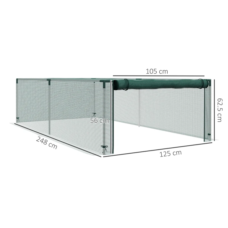 Serre de jardin compacte 125 x 248 x 62.5 cm porte enroulable zippée très stable contemporain extérieur en hdpe vert 21_0005416