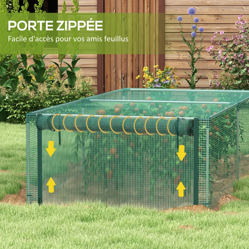 Serre de jardin compacte 125 x 248 x 62.5 cm porte enroulable zippée très stable contemporain extérieur en hdpe vert 21_0005416