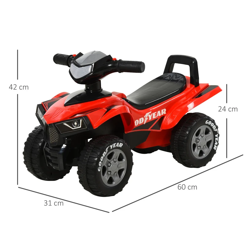 Porteur quad tout terrain 60 x 31 x 42 cm pour enfants 18-36 mois coffre de rangement ergonomique design en PP rouge 21_0000464