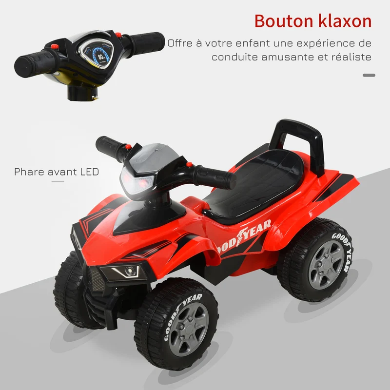 Porteur quad tout terrain 60 x 31 x 42 cm pour enfants 18-36 mois coffre de rangement ergonomique design en PP rouge 21_0000464
