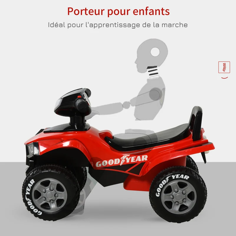 Porteur quad tout terrain 60 x 31 x 42 cm pour enfants 18-36 mois coffre de rangement ergonomique design en PP rouge 21_0000464