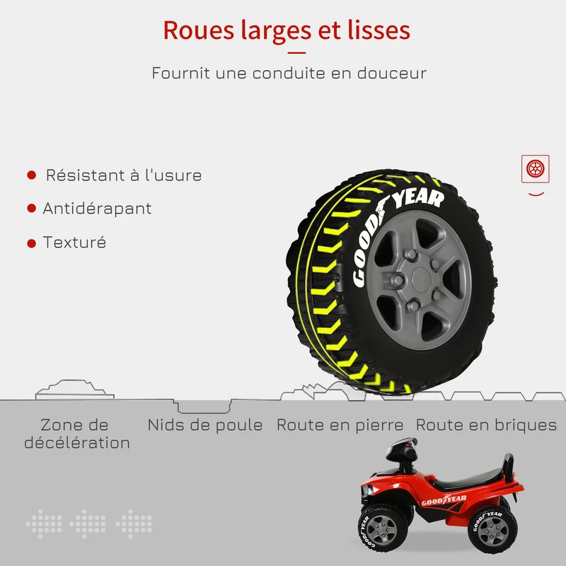 Porteur quad tout terrain 60 x 31 x 42 cm pour enfants 18-36 mois coffre de rangement ergonomique design en PP rouge 21_0000464
