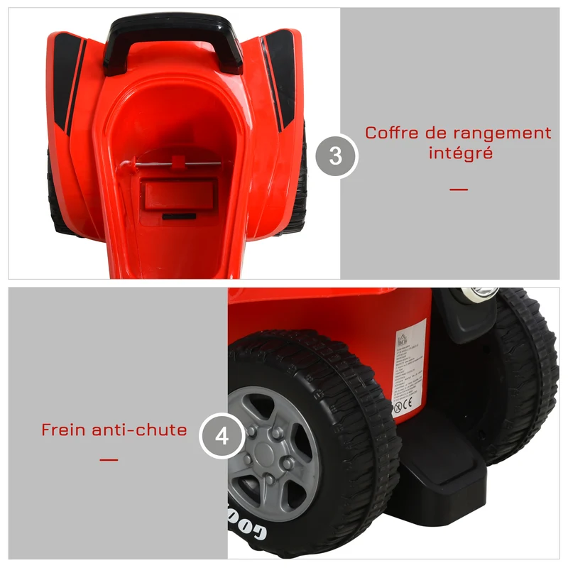 Porteur quad tout terrain 60 x 31 x 42 cm pour enfants 18-36 mois coffre de rangement ergonomique design en PP rouge 21_0000464