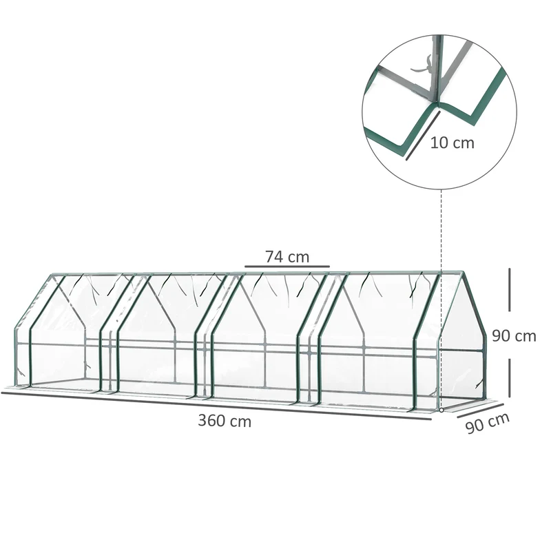 Mini serre tunnel jardin 360 x 90 x 90 cm protection antigel aération réglable style épuré en polyéthylène transparent 21_0004083