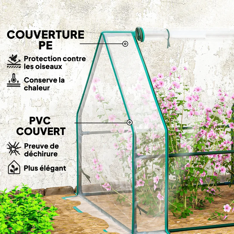 Mini serre tunnel jardin 360 x 90 x 90 cm protection antigel aération réglable style épuré en polyéthylène transparent 21_0004083