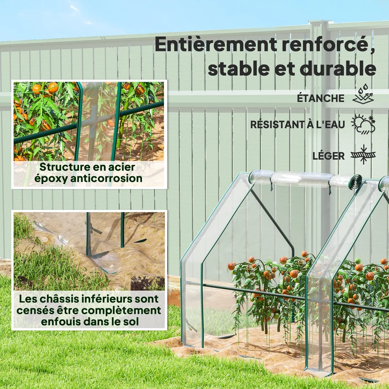 Mini serre tunnel jardin 360 x 90 x 90 cm protection antigel aération réglable style épuré en polyéthylène transparent 21_0004083