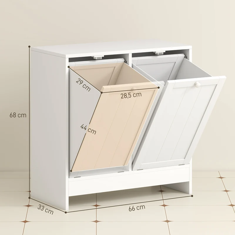 Meuble à linge salle de bain 66 x 33 x 68 cm 2 portes 2 paniers basculants rangement pratique épuré moderne en MDF blanc 21_0001983