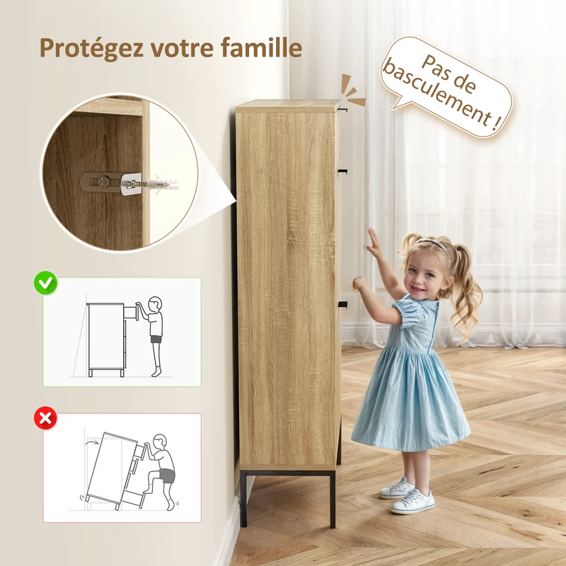 Meuble à chaussures étroit 60 x 24 x 105.5 cm 8 paires tiroir coulissant pratique moderne en panneau de particules chêne 21_0002743