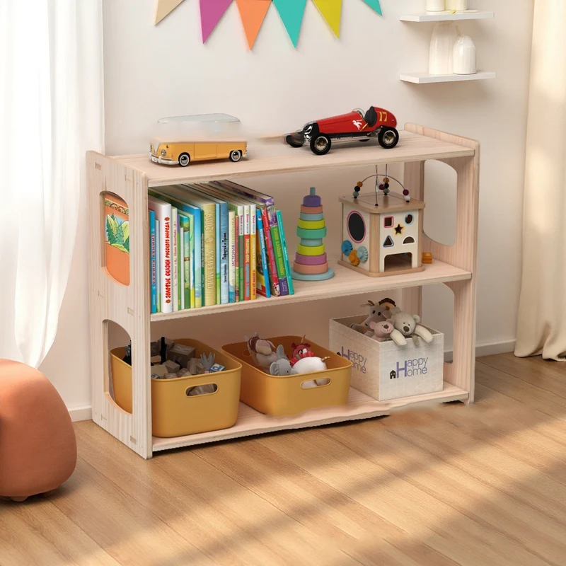 Modern Minimalist Pine Wood Rectangular Storage Shelf 3-Tier For Living Room