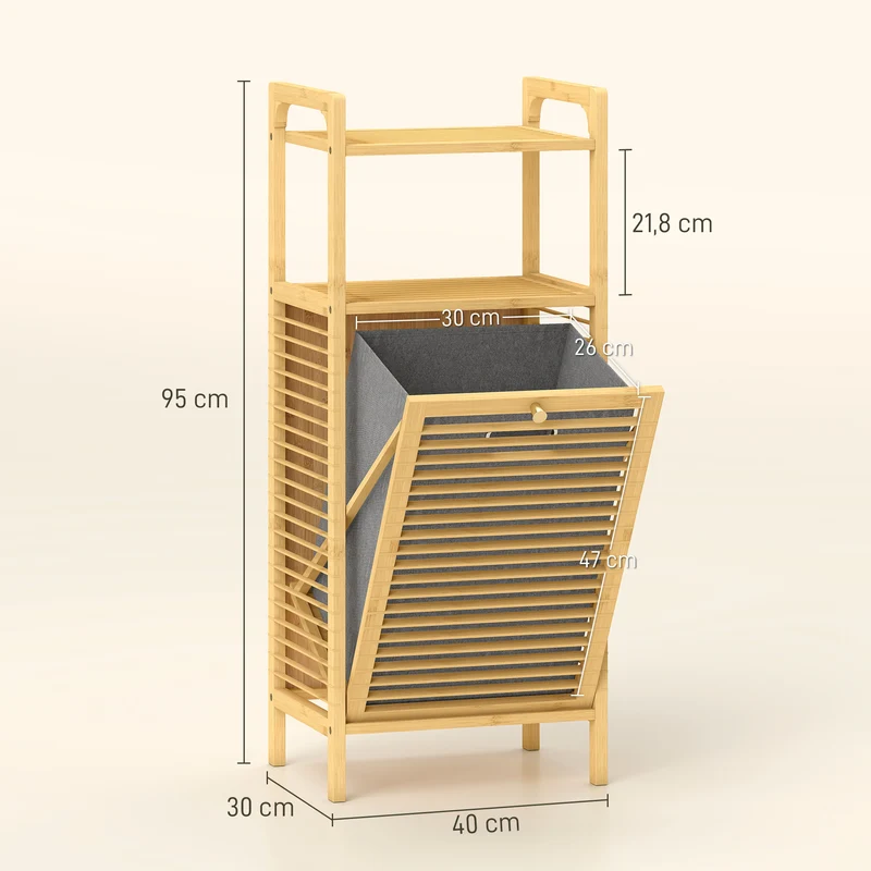 Meuble de rangement pour linge étagère panier amovible 37 l 40 x 30 x 95 cm scandinave épuré en bambou bois naturel 21_0002110