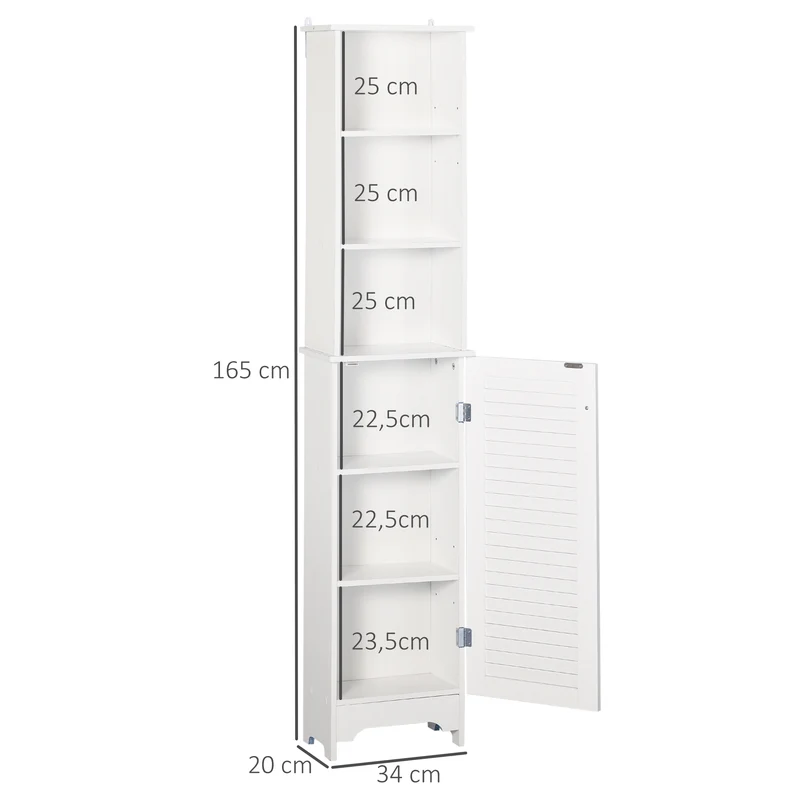 Meuble colonne salle de bain 34 x 20 x 165 cm multi rangements gain de place anti basculement moderne en MDF blanc 21_0001865