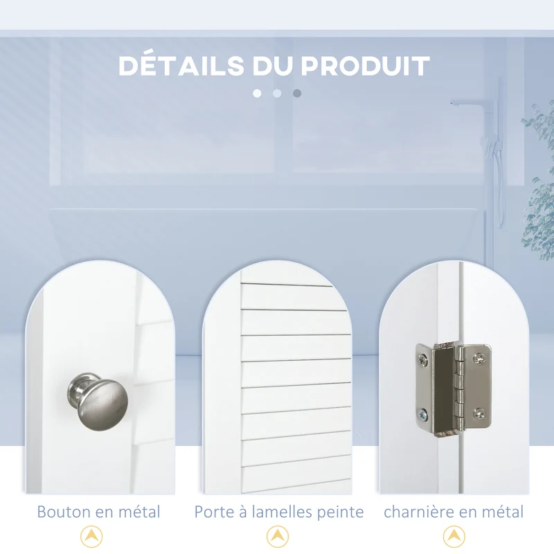 Meuble colonne salle de bain 34 x 20 x 165 cm multi rangements gain de place anti basculement moderne en MDF blanc 21_0001865