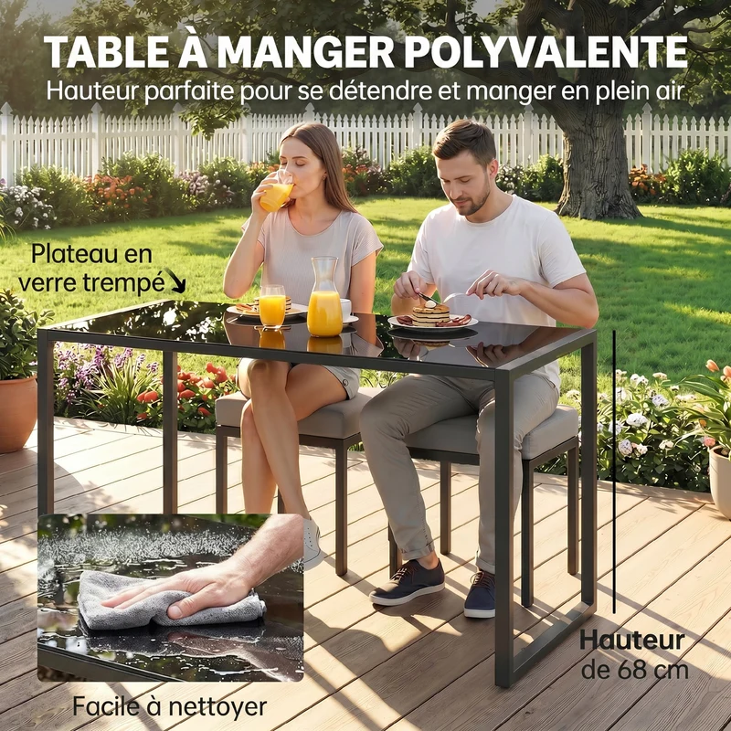 Lot de 6 salon de jardin canapé d'angle 181 x 181 x 61 cm coussins 10 cm poche accoudoir contemporain en acier gris 21_0005362