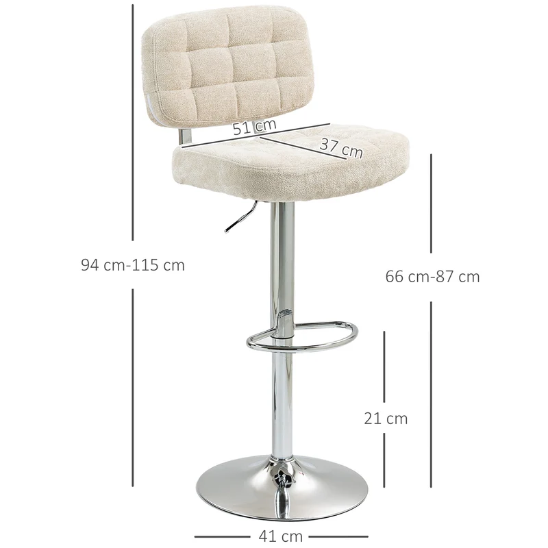 Lot de 2 tabourets de bar à dossier 51 x 45 x 94-115 cm réglables pivotants 360° pour îlot moderne en polyester beige 21_0003285