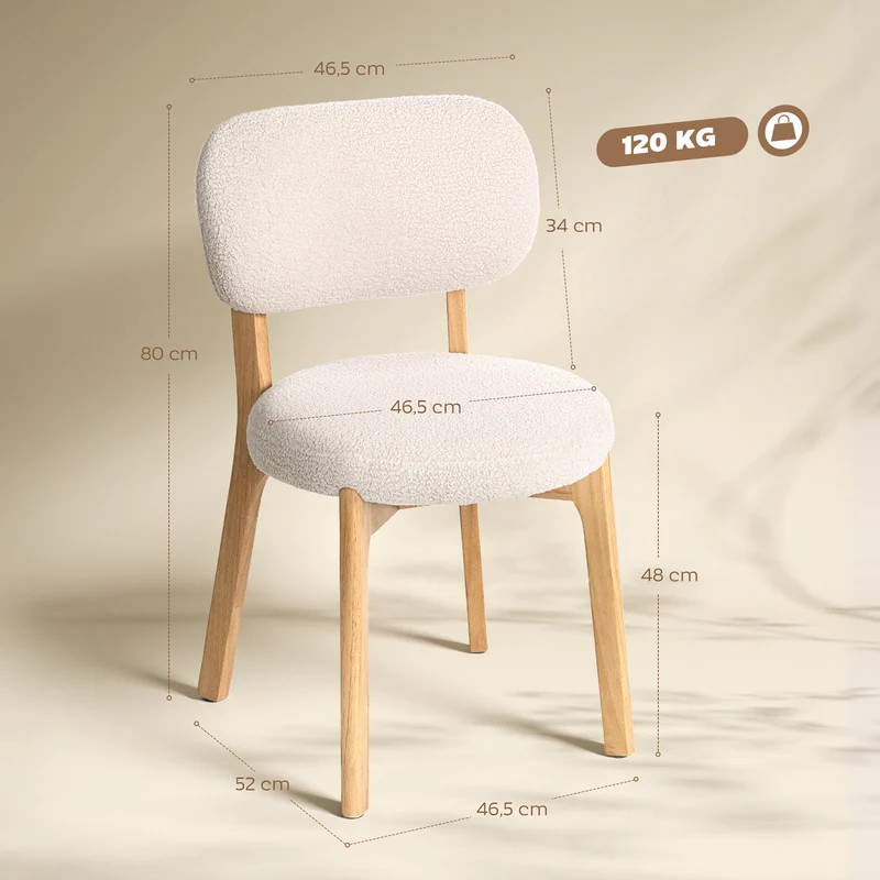 Lot de 2 chaises de salle à manger 46,5 x 52 x 80 cm assise rembourrée dossier incurvé style moderne en tissu crème 21_0003359