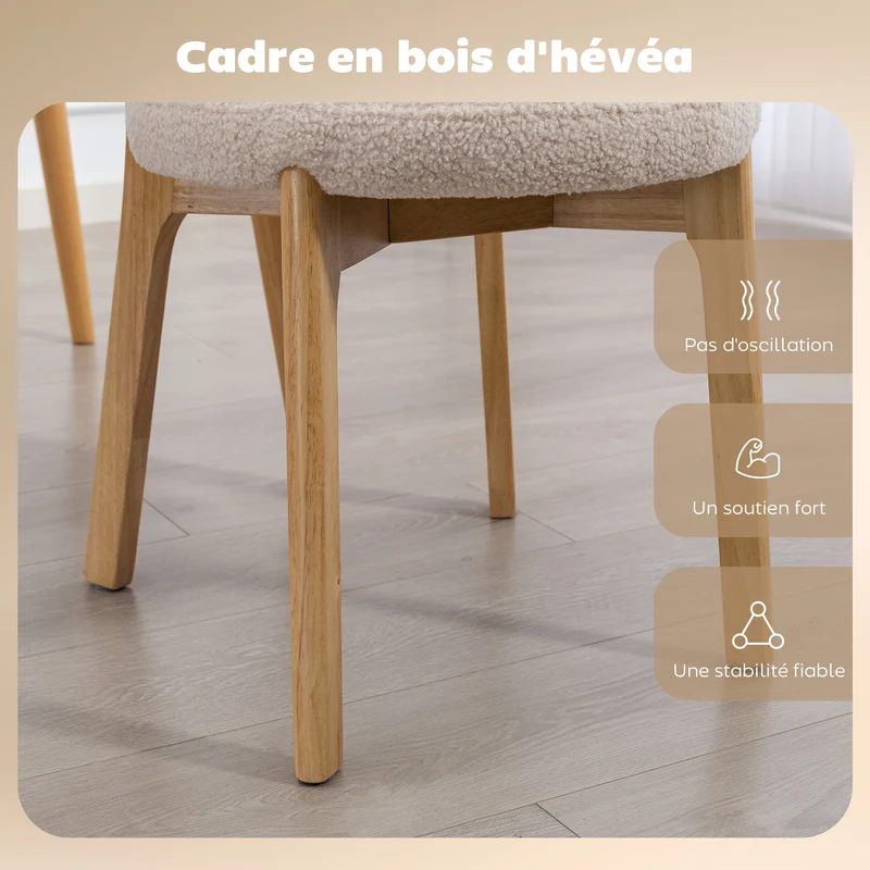 Lot de 2 chaises de salle à manger 46,5 x 52 x 80 cm assise rembourrée dossier incurvé style moderne en tissu crème 21_0003359