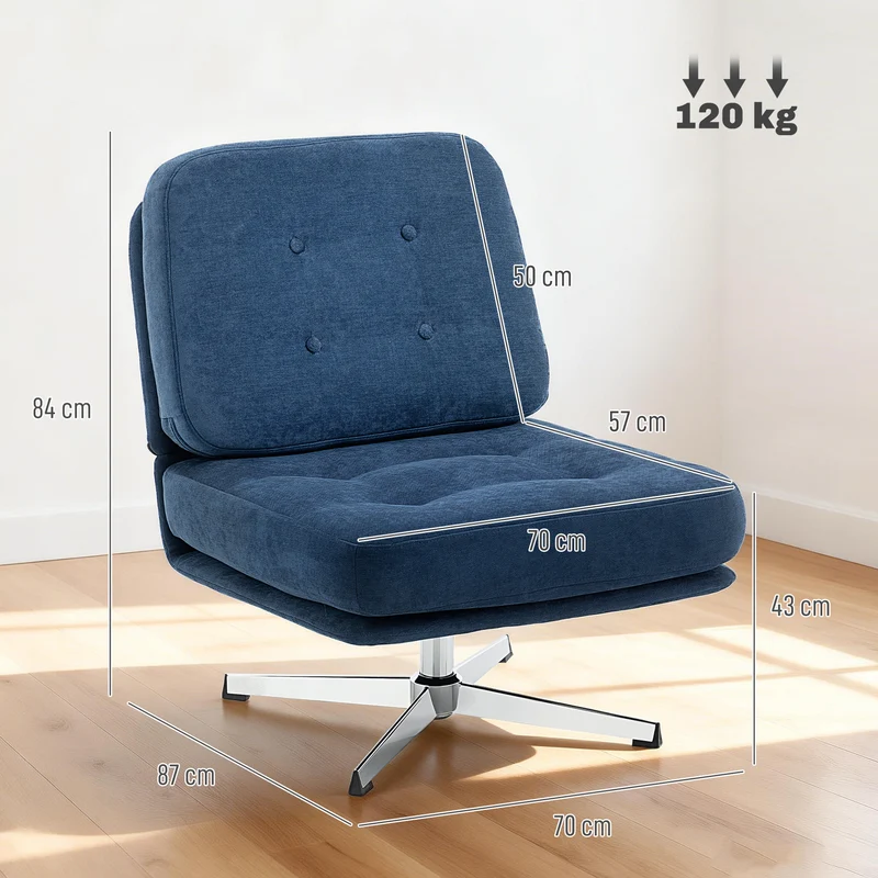 Fauteuil pivotant sans accoudoir 70 x 87 x 84 cm assise 70 cm dossier 17 cm moderne minimaliste en chenille bleu foncé 21_0003637