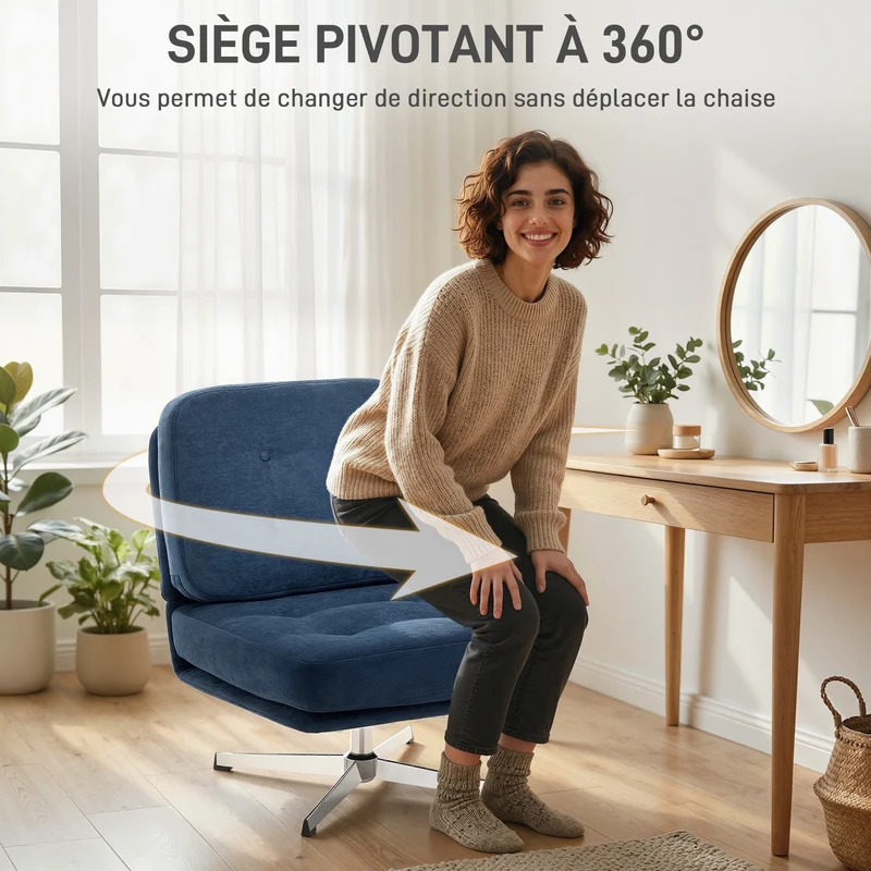 Fauteuil pivotant sans accoudoir 70 x 87 x 84 cm assise 70 cm dossier 17 cm moderne minimaliste en chenille bleu foncé 21_0003637