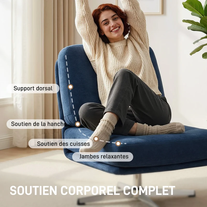 Fauteuil pivotant sans accoudoir 70 x 87 x 84 cm assise 70 cm dossier 17 cm moderne minimaliste en chenille bleu foncé 21_0003637