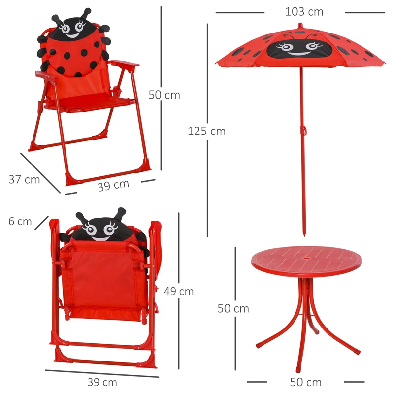 Ensemble salon de jardin enfant 50 x 50 x 46 cm pliable assise ergonomique design contemporain terrasse en métal rouge 21_0000187