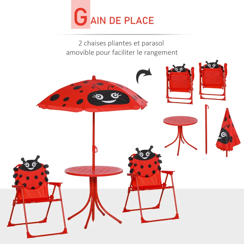 Ensemble salon de jardin enfant 50 x 50 x 46 cm pliable assise ergonomique design contemporain terrasse en métal rouge 21_0000187