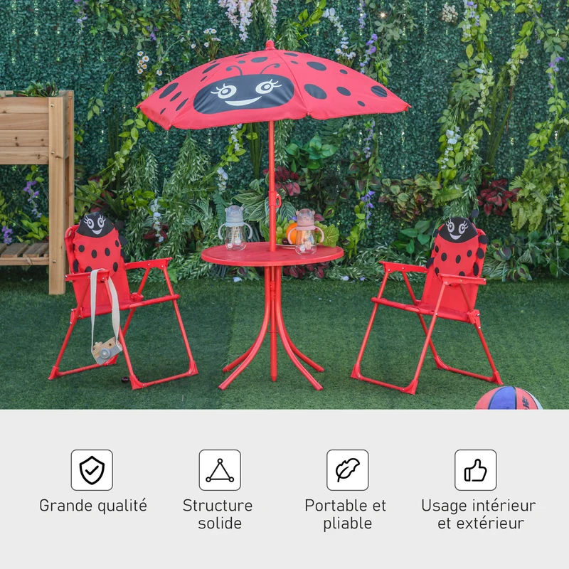 Ensemble salon de jardin enfant 50 x 50 x 46 cm pliable assise ergonomique design contemporain terrasse en métal rouge 21_0000187
