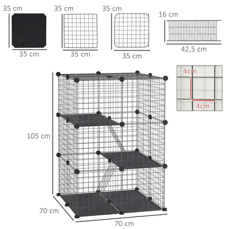 Enclos pour petits animaux modulable 70 x 70 x 105 cm sécurité verrouillable accès facile design moderne en métal noir 21_0007926