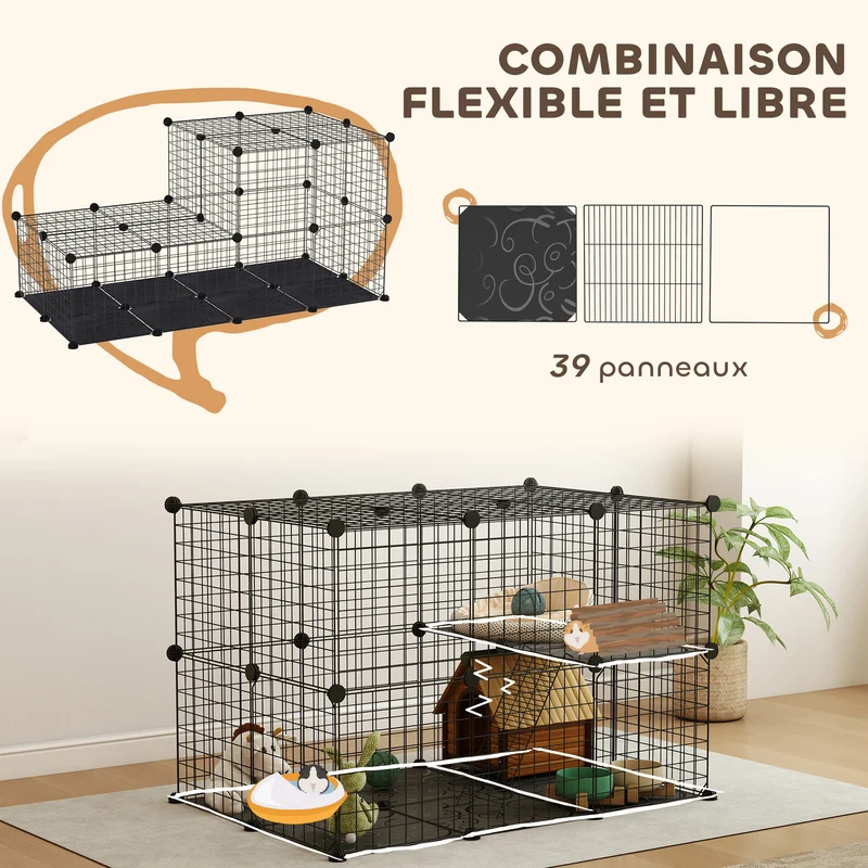 Enclos pour petits animaux modulable 70 x 70 x 105 cm sécurité verrouillable accès facile design moderne en métal noir 21_0007926