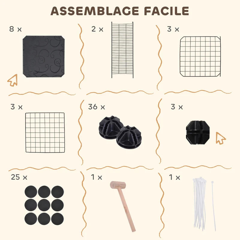 Enclos pour petits animaux modulable 70 x 70 x 105 cm sécurité verrouillable accès facile design moderne en métal noir 21_0007926