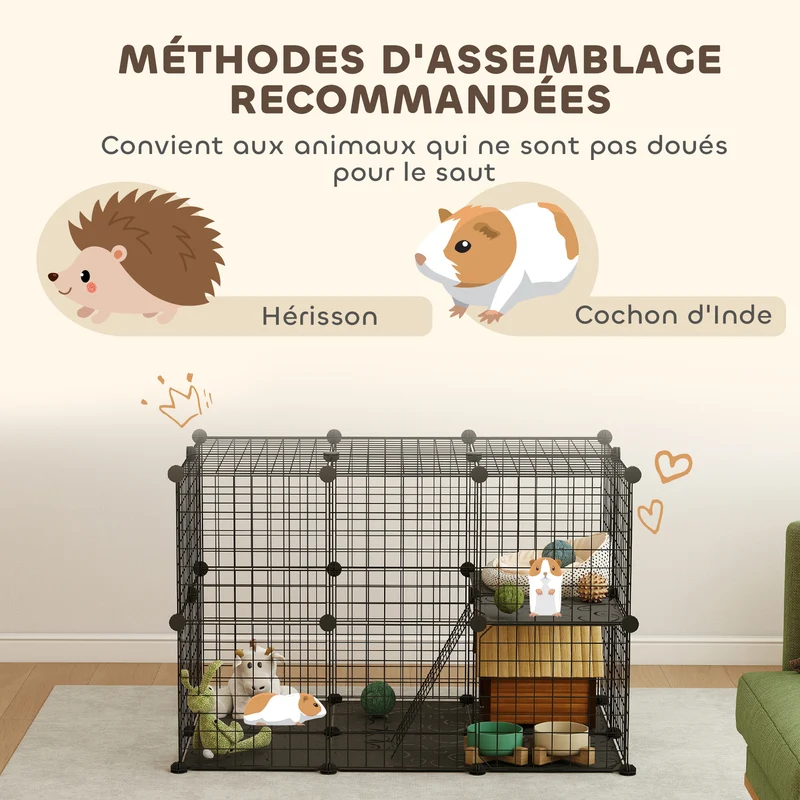Enclos pour petits animaux modulable 70 x 70 x 105 cm sécurité verrouillable accès facile design moderne en métal noir 21_0007926