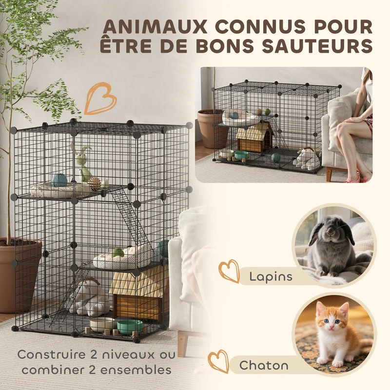 Enclos pour petits animaux modulable 70 x 70 x 105 cm sécurité verrouillable accès facile design moderne en métal noir 21_0007926