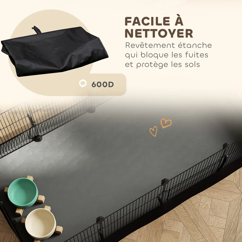 Enclos pour petits animaux modulable 12 panneaux 120 x 60 x 40 cm anti-évasion imperméable style épuré en acier noir 21_0008027