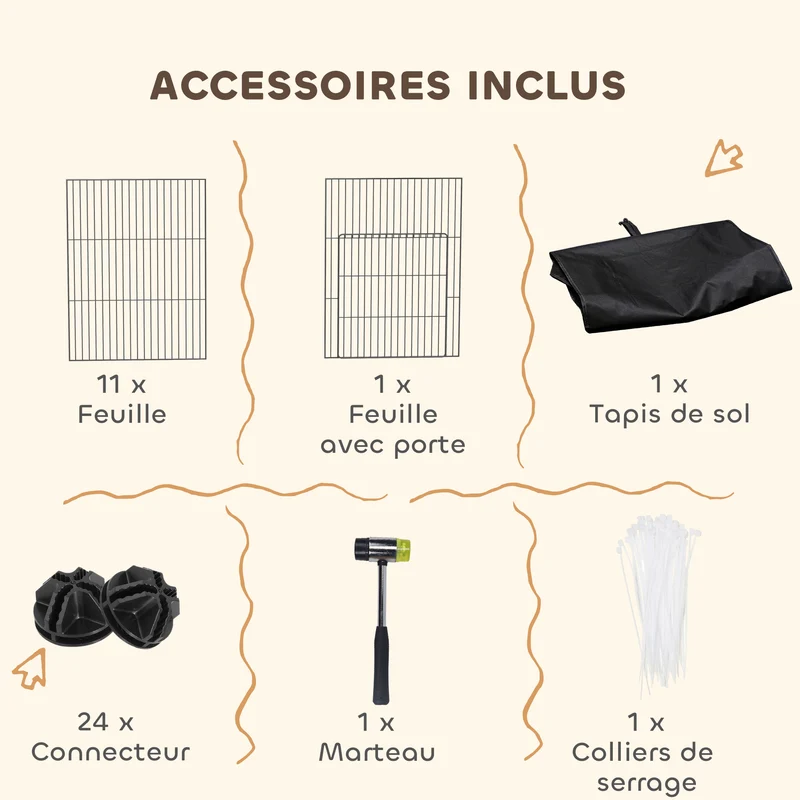 Enclos pour petits animaux modulable 12 panneaux 120 x 60 x 40 cm anti-évasion imperméable style épuré en acier noir 21_0008027