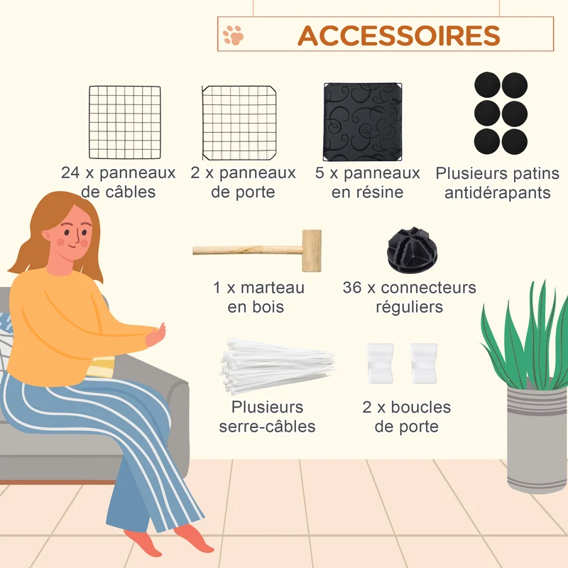 Enclos modulable pour petits animaux 105 x 105 x 70 cm sécurité maillage dense 2 niveaux design moderne en acier noir 21_0007932