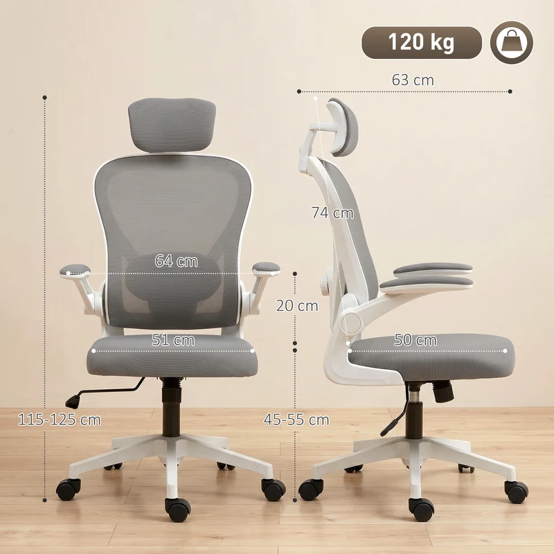 Chaise de bureau ergonomique 64 x 63 x 115-125 cm soutien lombaire réglable assise respirante moderne en polyester gris 21_0006283