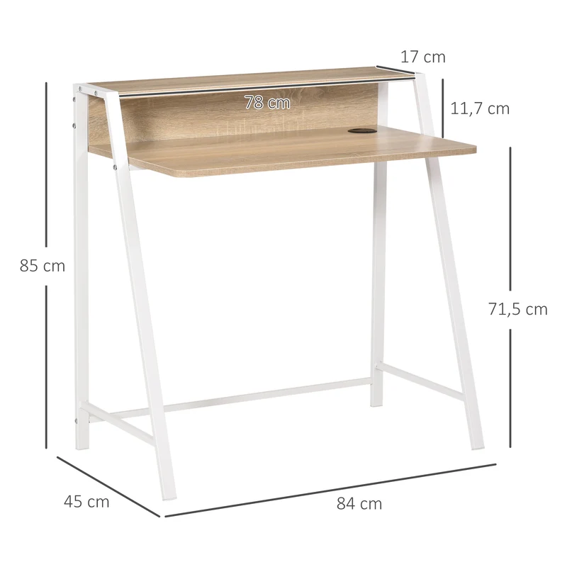 Bureau secrétaire 84 x 45 x 85 cm grand plan de travail étagère supérieure contemporain épuré salon en MDF chêne clair 21_0002392
