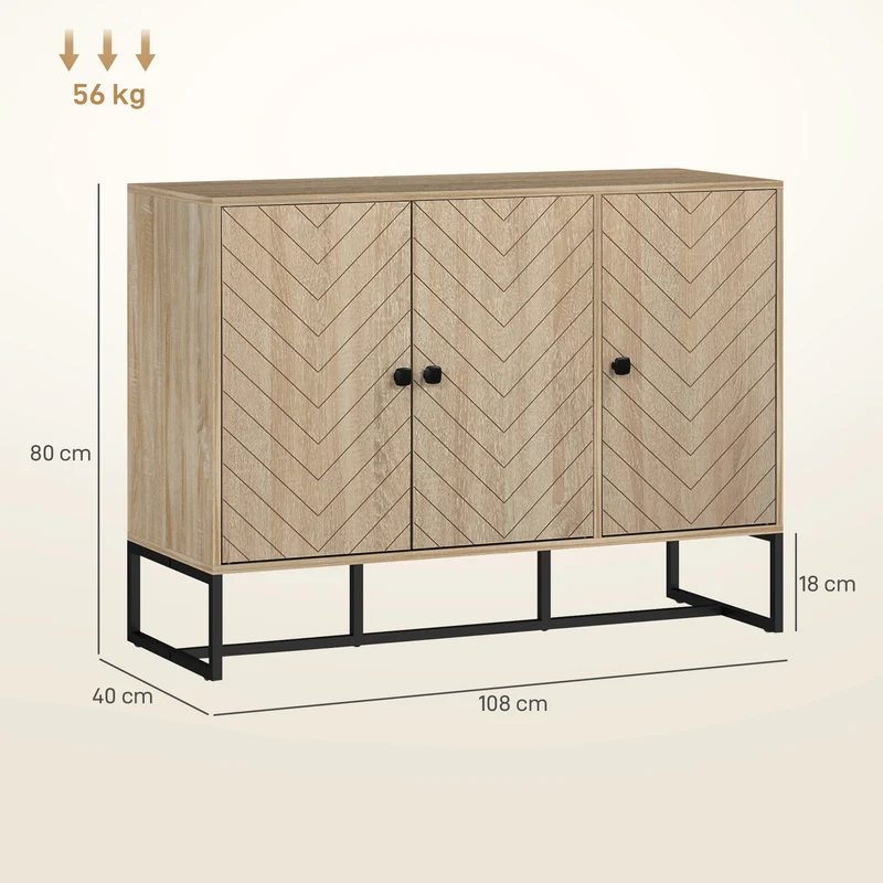 Buffet salon 108 x 40 x 80 cm étagères réglables motif chevron portes magnétiques style moderne en MDF bois naturel 21_0003431