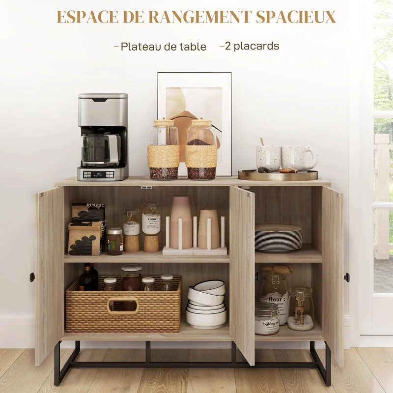 Buffet salon 108 x 40 x 80 cm étagères réglables motif chevron portes magnétiques style moderne en MDF bois naturel 21_0003431