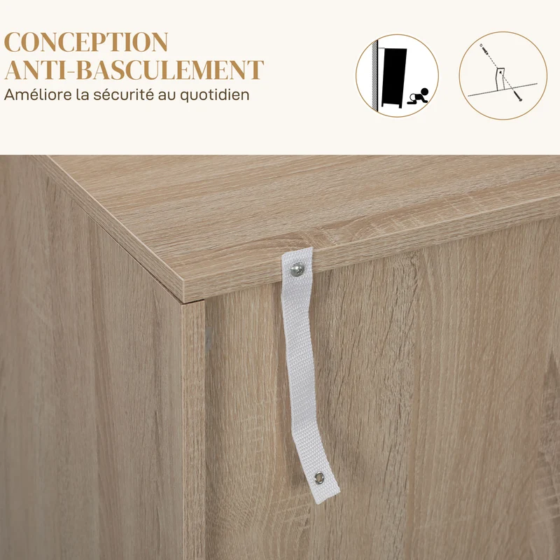 Buffet salon 108 x 40 x 80 cm étagères réglables motif chevron portes magnétiques style moderne en MDF bois naturel 21_0003431