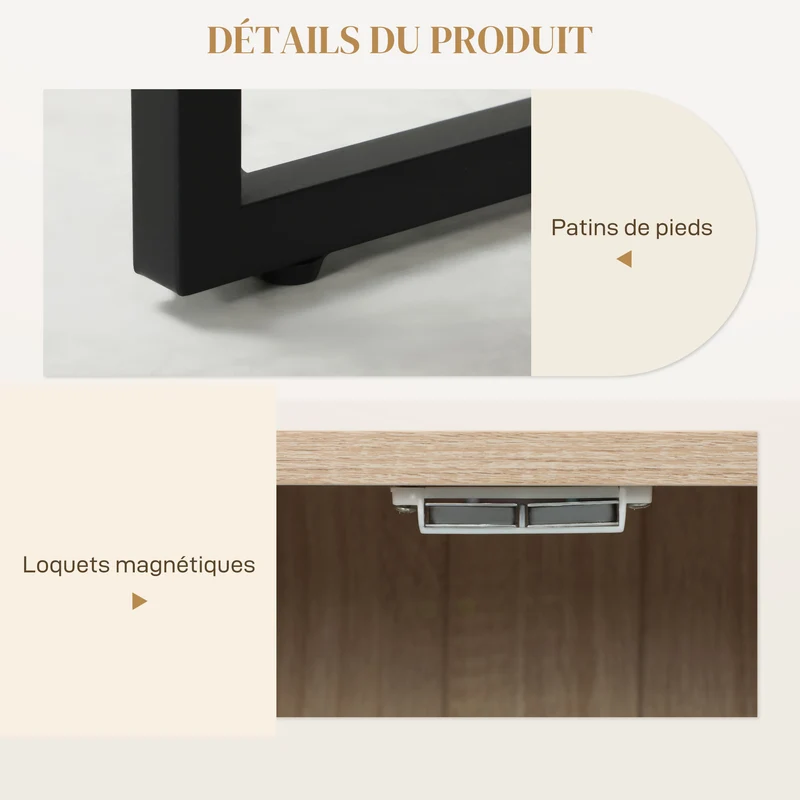 Buffet salon 108 x 40 x 80 cm étagères réglables motif chevron portes magnétiques style moderne en MDF bois naturel 21_0003431